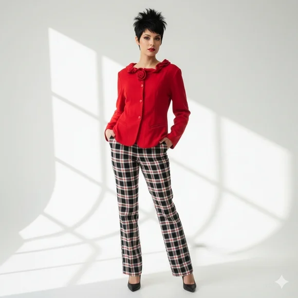 Vintage Red Rosette Ruffle Jacket 80s 90s Statement Top - Picture 2 of 9